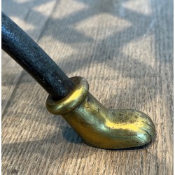 Pair of Neoclassical Style Steel and Brass Curules Stools Attributed to Maison Jansen