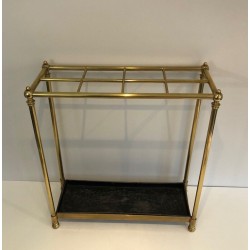 Important Porte-Parapluies Rectangulaire en Laiton et Fonte, Travail Français, Vers 1900
