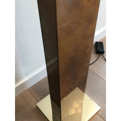 Lampadaire en Plexiglass Doré et Base en Métal Dorée