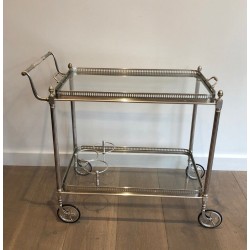 Maison Jansen, Silvered Brass Drinks Trolley with Removable Trays, French, Circa 1940