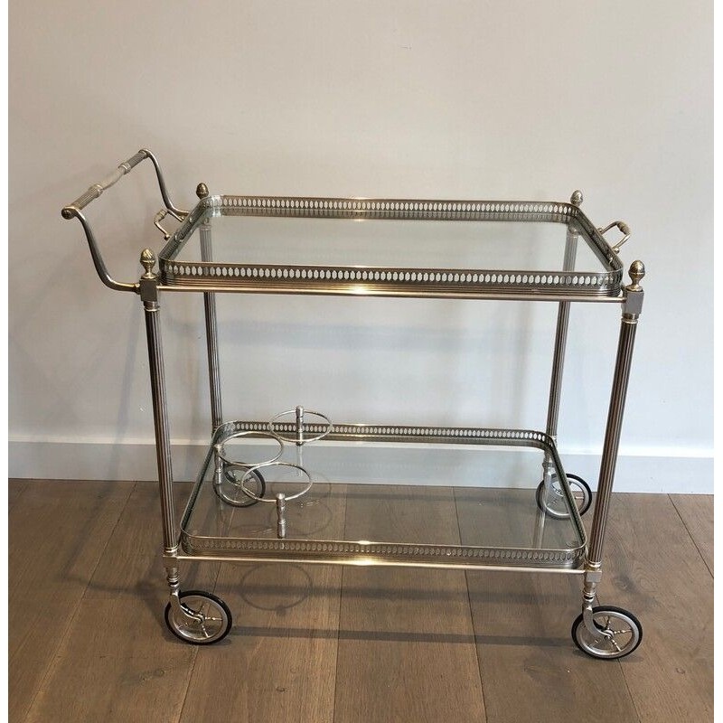 Maison Jansen, Silvered Brass Drinks Trolley with Removable Trays, French, Circa 1940