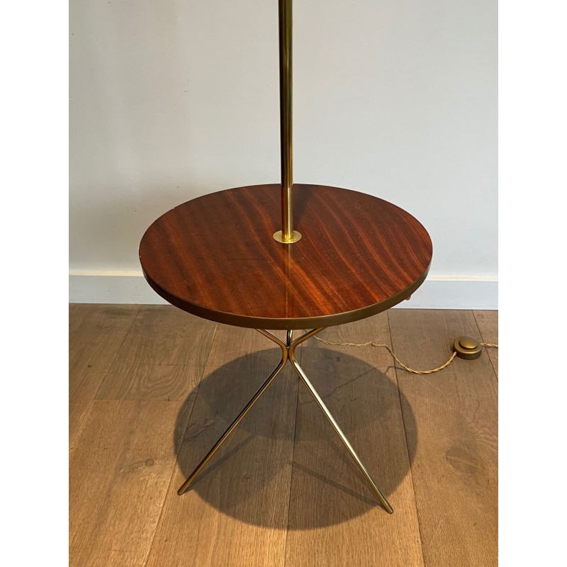 Lampadaire Néoclassique Laiton et Acajou avec Étagère, Style Maison Jansen, vers 1940