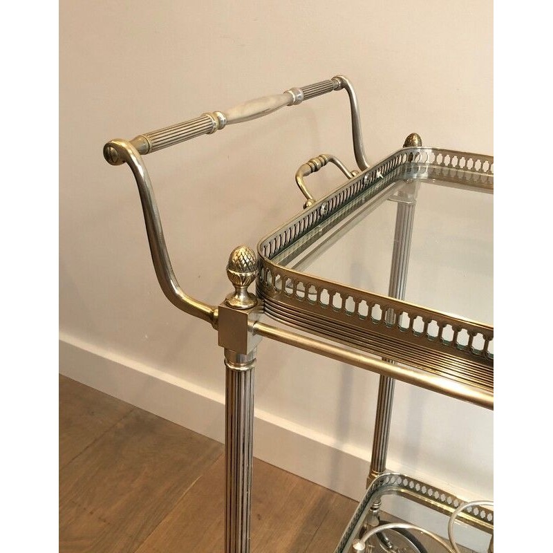 Maison Jansen, Silvered Brass Drinks Trolley with Removable Trays, French, Circa 1940