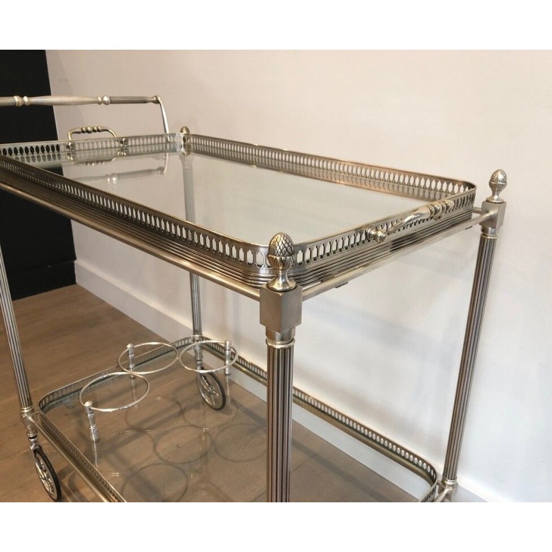 Maison Jansen, Silvered Brass Drinks Trolley with Removable Trays, French, Circa 1940
