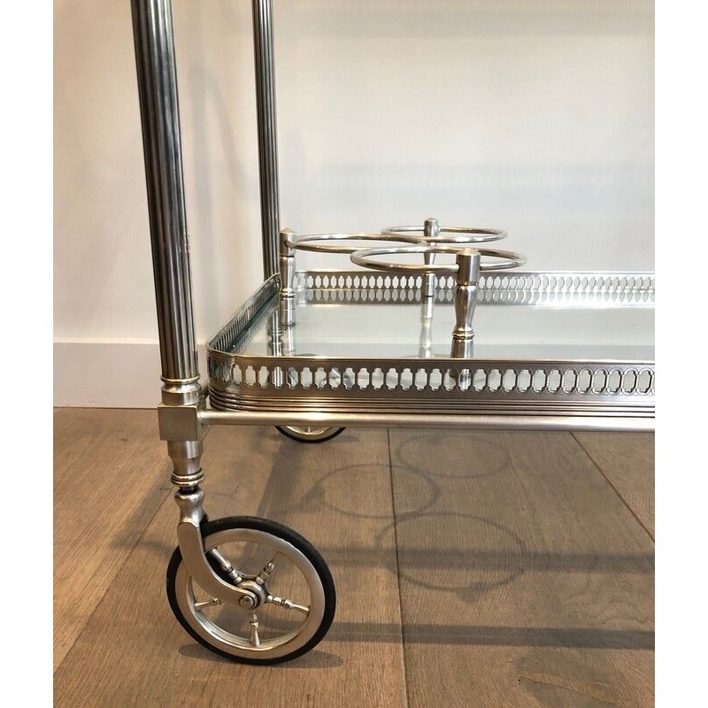 Maison Jansen, Silvered Brass Drinks Trolley with Removable Trays, French, Circa 1940