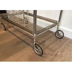 Maison Jansen, Silvered Brass Drinks Trolley with Removable Trays, French, Circa 1940