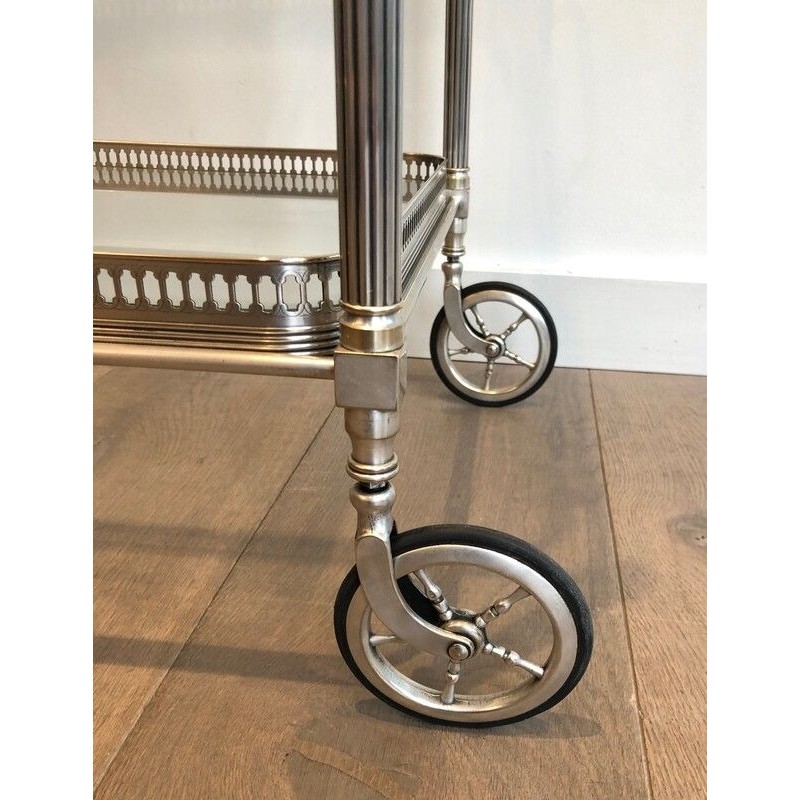 Maison Jansen, Silvered Brass Drinks Trolley with Removable Trays, French, Circa 1940