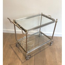 Maison Jansen, Silvered Brass Drinks Trolley with Removable Trays, French, Circa 1940