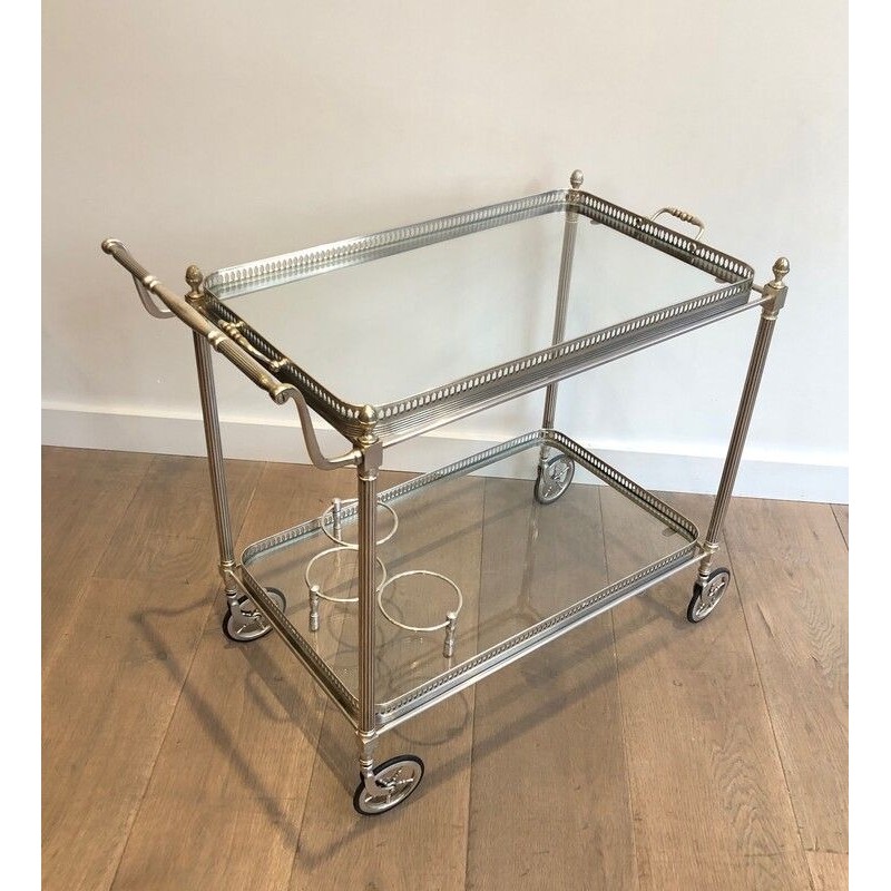 Maison Jansen, Silvered Brass Drinks Trolley with Removable Trays, French, Circa 1940