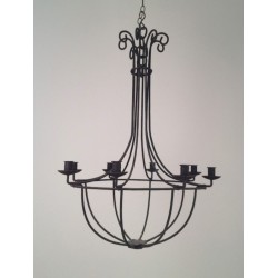 Large Cage-Form Wrought Iron Chandelier, French, Circa 1970