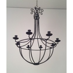 Large Cage-Form Wrought Iron Chandelier, French, Circa 1970
