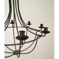 Grand Lustre Cage en Fer Forgé, Travail Français, Vers 1970
