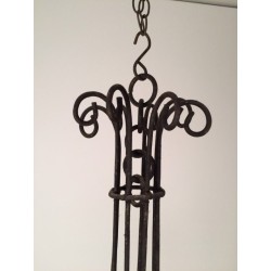 Large Cage-Form Wrought Iron Chandelier, French, Circa 1970