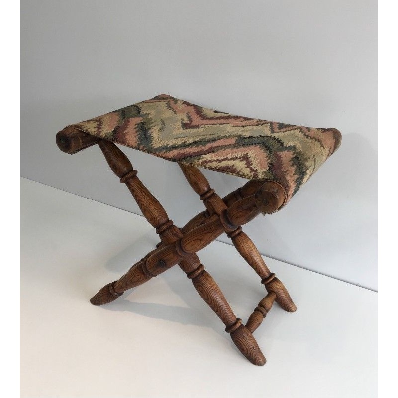 Folding Wood and Tapestry Stool, French, Circa 1900