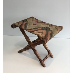 Folding Wood and Tapestry Stool, French, Circa 1900