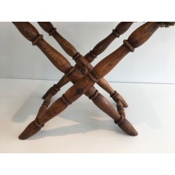 Folding Wood and Tapestry Stool, French, Circa 1900