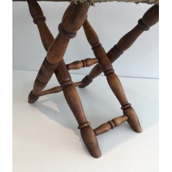 Folding Wood and Tapestry Stool, French, Circa 1900