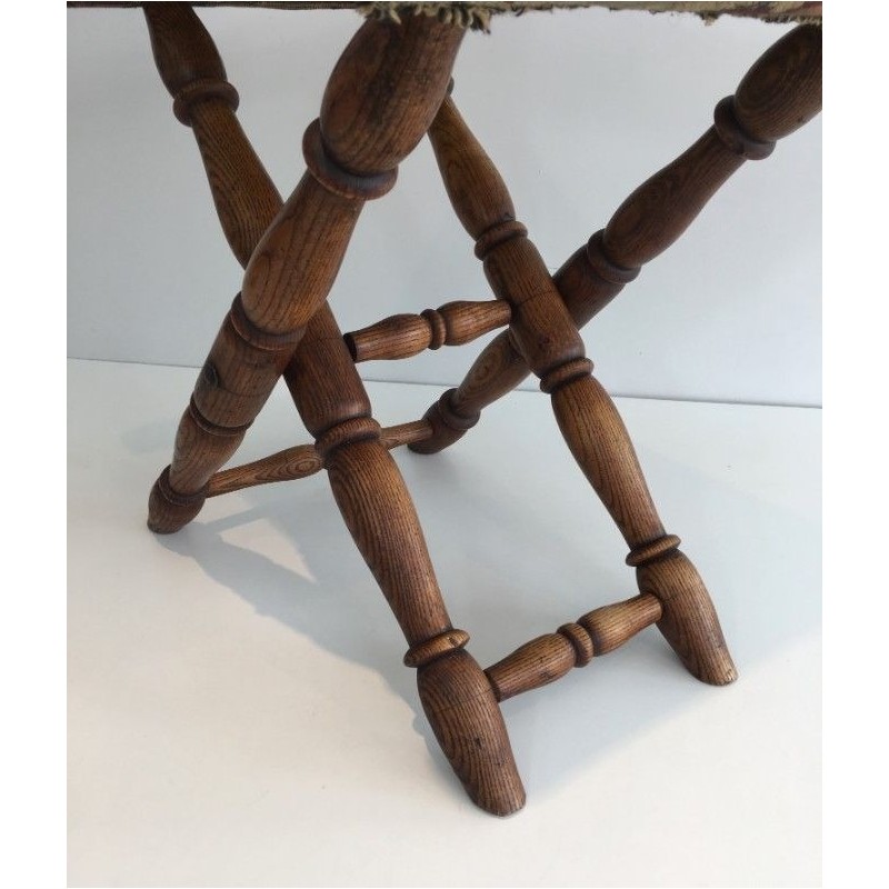 Folding Wood and Tapestry Stool, French, Circa 1900