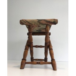 Folding Wood and Tapestry Stool, French, Circa 1900