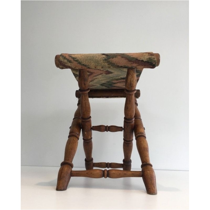 Folding Wood and Tapestry Stool, French, Circa 1900