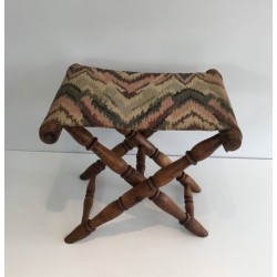 Folding Wood and Tapestry Stool, French, Circa 1900