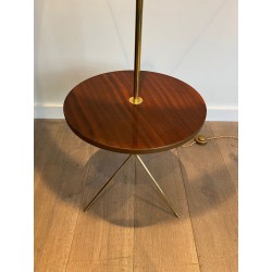Lampadaire Néoclassique Laiton et Acajou avec Étagère, Style Maison Jansen, vers 1940