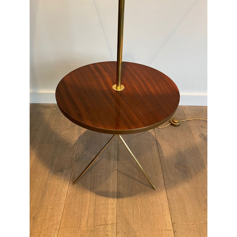 Lampadaire Néoclassique Laiton et Acajou avec Étagère, Style Maison Jansen, vers 1940