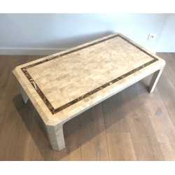 Table Basse en Plaquettes de Marbre avec Filet de Laiton Incrusté, Travail Français, Vers 1970