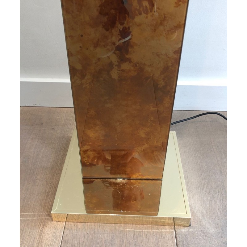 Lampadaire en Plexiglass Doré et Base en Métal Dorée