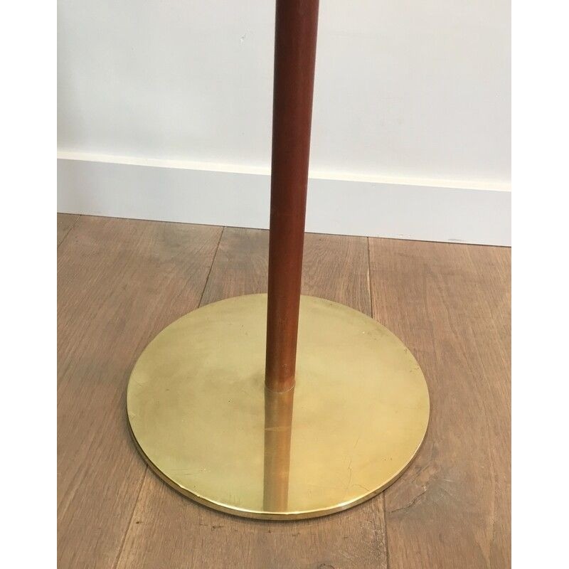 Lampadaire de Parquet Ajustable en Bois et Laiton, Travail Français, Vers 1970