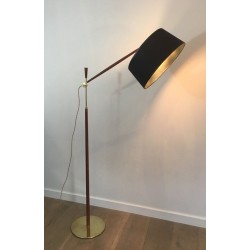 Wood and Brass Adjustable Floor Lamp, French, Circa 1970