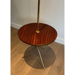 Neoclassical Brass and Mahogany Floor Lamp with Shelf, Style Maison Jansen, circa 1940