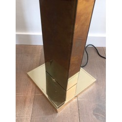 Lampadaire en Plexiglass Doré et Base en Métal Dorée