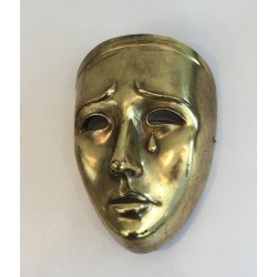 Masque Décoratif en Céramique Dorée, Signé, Travail Portugais, Vers 1970