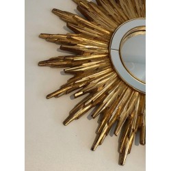 Miroir Soleil en Résine Dorée, Travail Français, Vers 1970