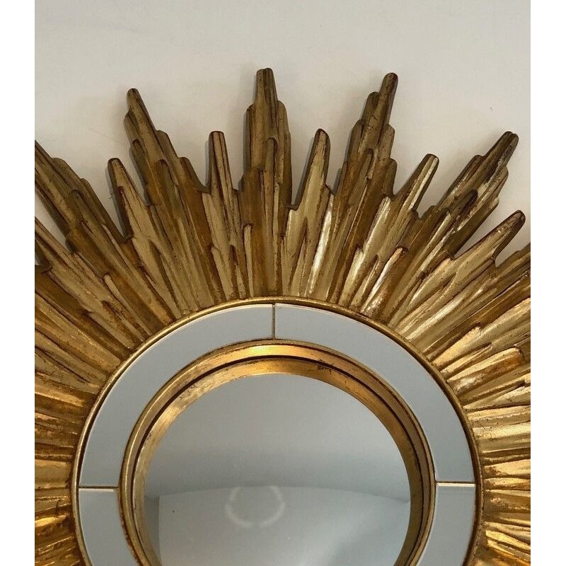 Miroir Soleil en Résine Dorée, Travail Français, Vers 1970