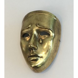 Masque Décoratif en Céramique Dorée, Signé, Travail Portugais, Vers 1970