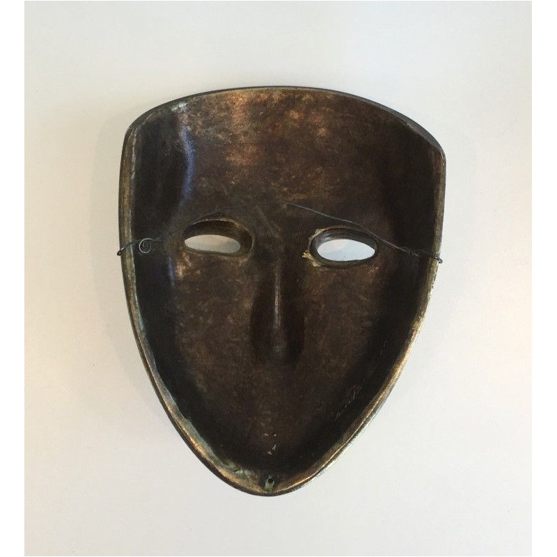 Masque Décoratif en Céramique Dorée, Signé, Travail Portugais, Vers 1970