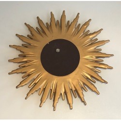 Miroir Soleil en Résine Dorée, Travail Français, Vers 1970