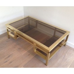 Rare and Important Brass Coffee Table with Smoked Glass Tops, Guy Lefèvre for Maison Jansen, French, Circa 1970