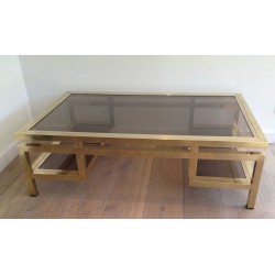 Rare and Important Brass Coffee Table with Smoked Glass Tops, Guy Lefèvre for Maison Jansen, French, Circa 1970