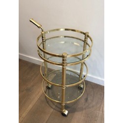Round Brass Drinks Trolley, French, Circa 1970