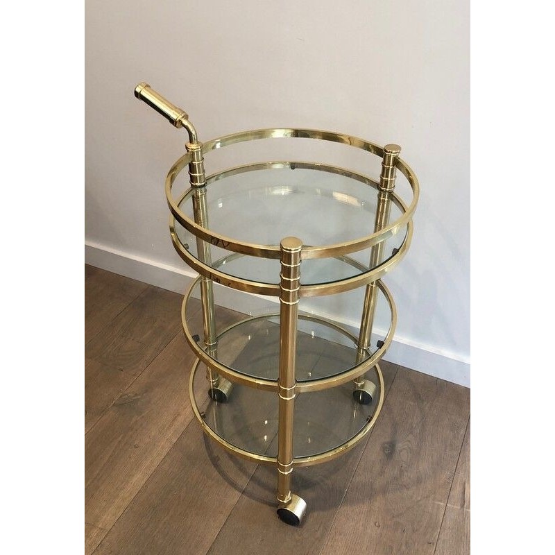 Round Brass Drinks Trolley, French, Circa 1970