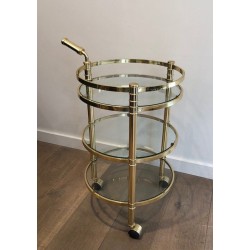 Round Brass Drinks Trolley, French, Circa 1970
