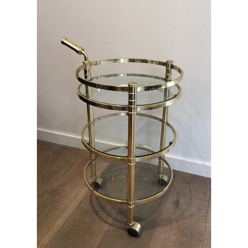 Round Brass Drinks Trolley, French, Circa 1970