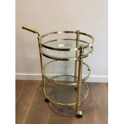 Round Brass Drinks Trolley, French, Circa 1970
