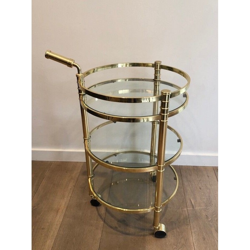 Round Brass Drinks Trolley, French, Circa 1970