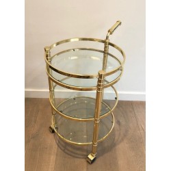Round Brass Drinks Trolley, French, Circa 1970