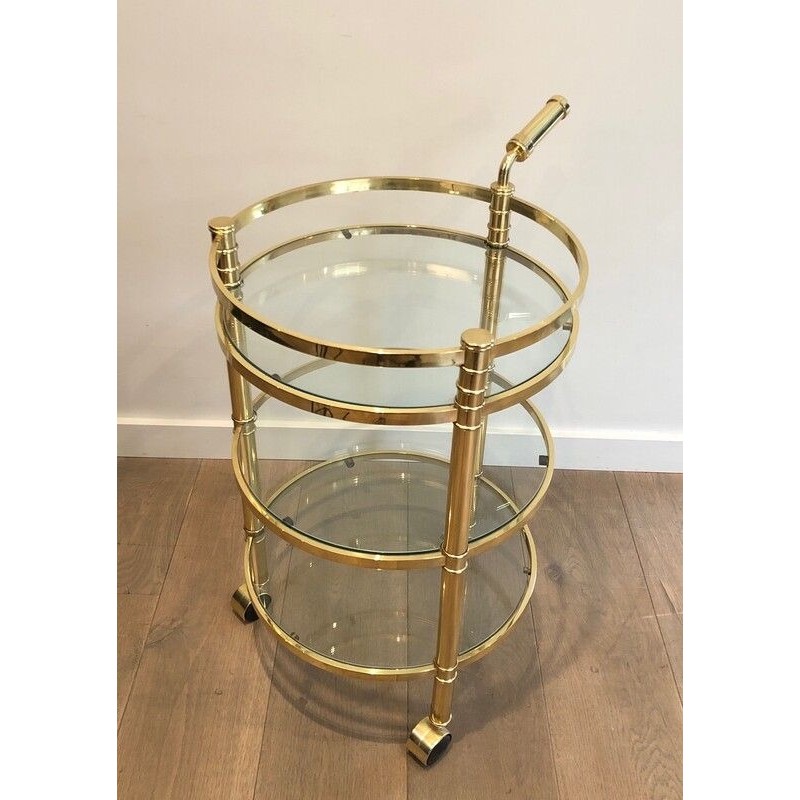 Round Brass Drinks Trolley, French, Circa 1970