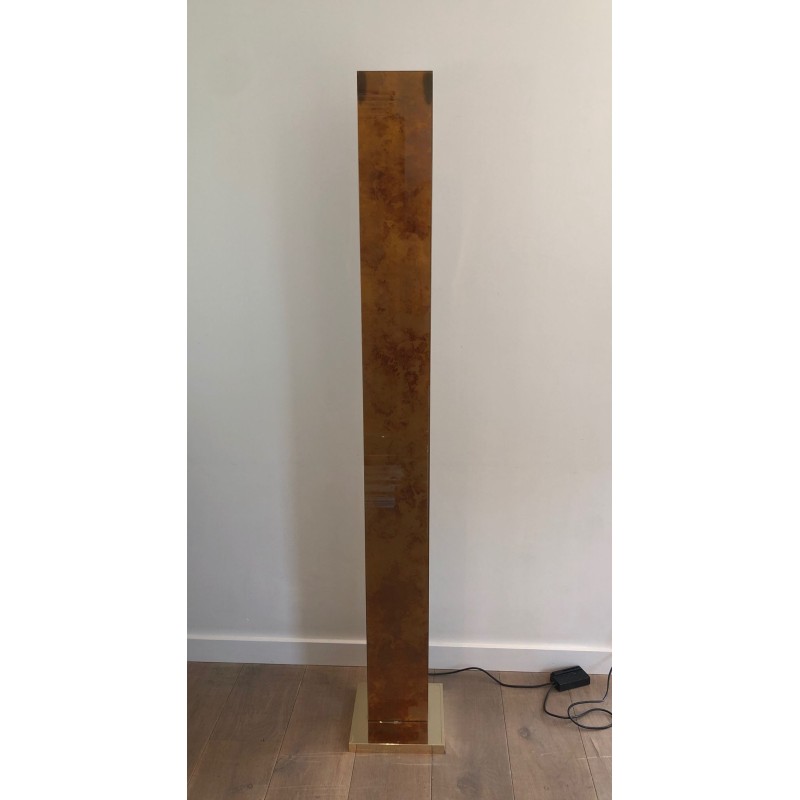 Lampadaire en Plexiglass Doré et Base en Métal Dorée